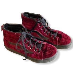 Maroon Crushed Velvet High Top Vans